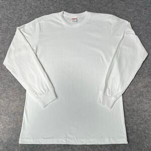 Supreme Men's White Long Sleeve 100% Cotton Crewneck T-Shirt Plain Size Med